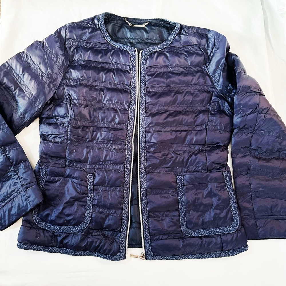 Women's Navy Quilted Jacket with Braided Trim